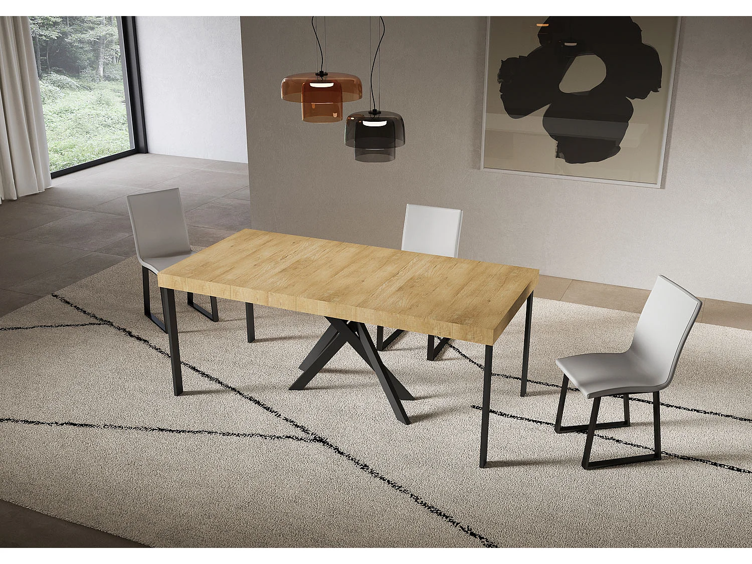 Extendable console table 90x40/196 cm Saki Premium Small natural oak anthracite legs