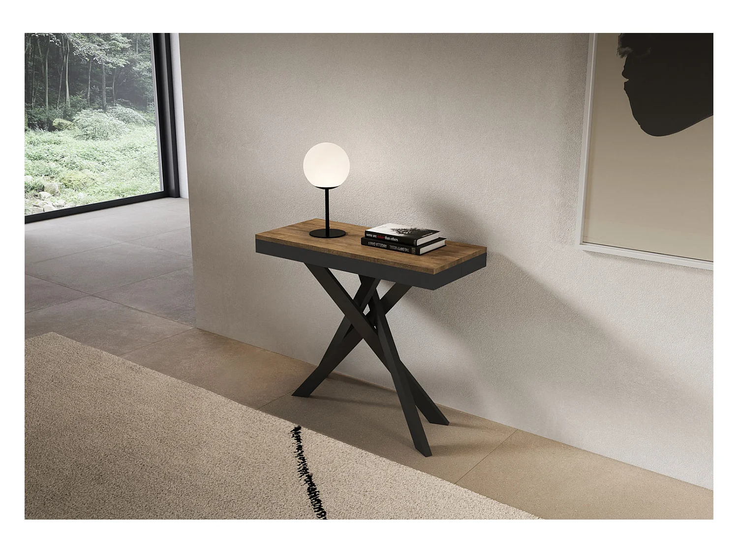 Console extensible 90x40/196 cm Saki Small Evolution noyer structure anthracite