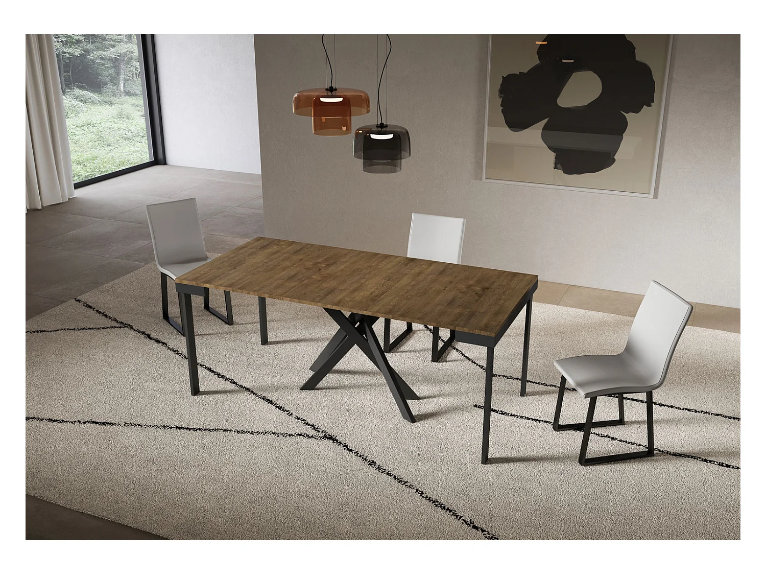 Console extensible 90x40/196 cm Saki Small Evolution noyer structure anthracite