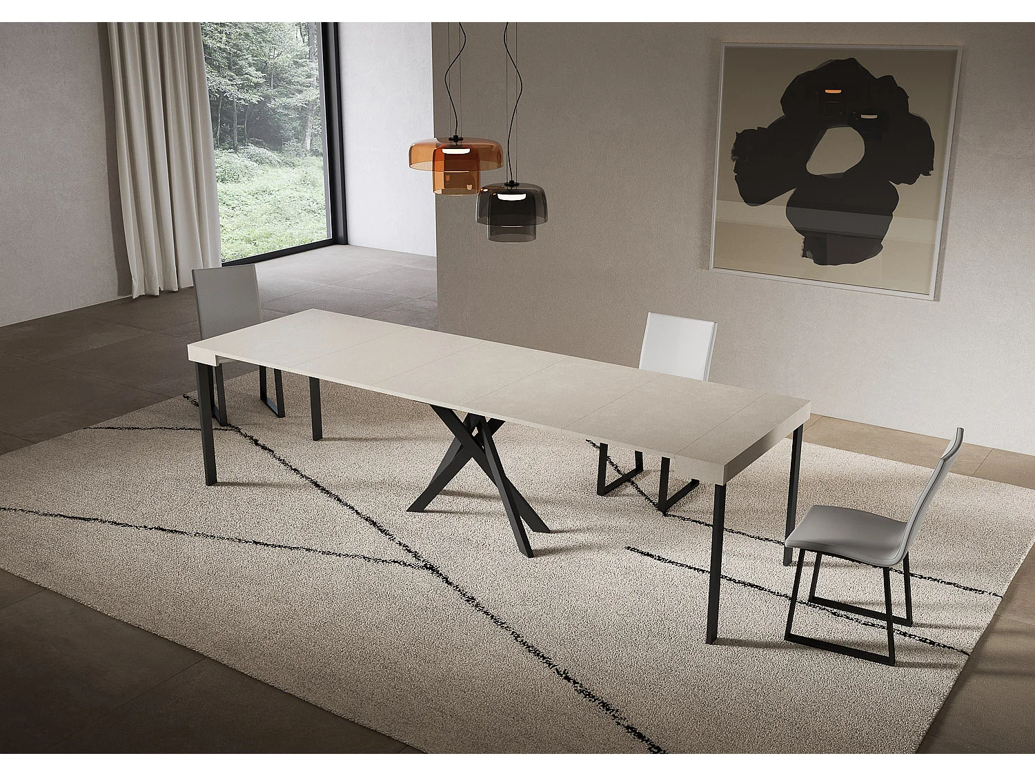 Uitschuifbare console 90x40/300 cm Saki kasjmier antraciet poten