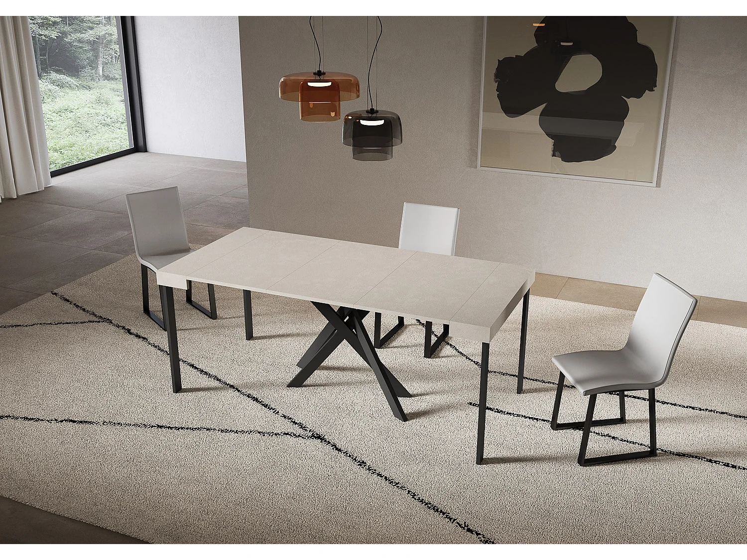 Console extensible 90x40/300 cm Saki cachemire pieds anthracite