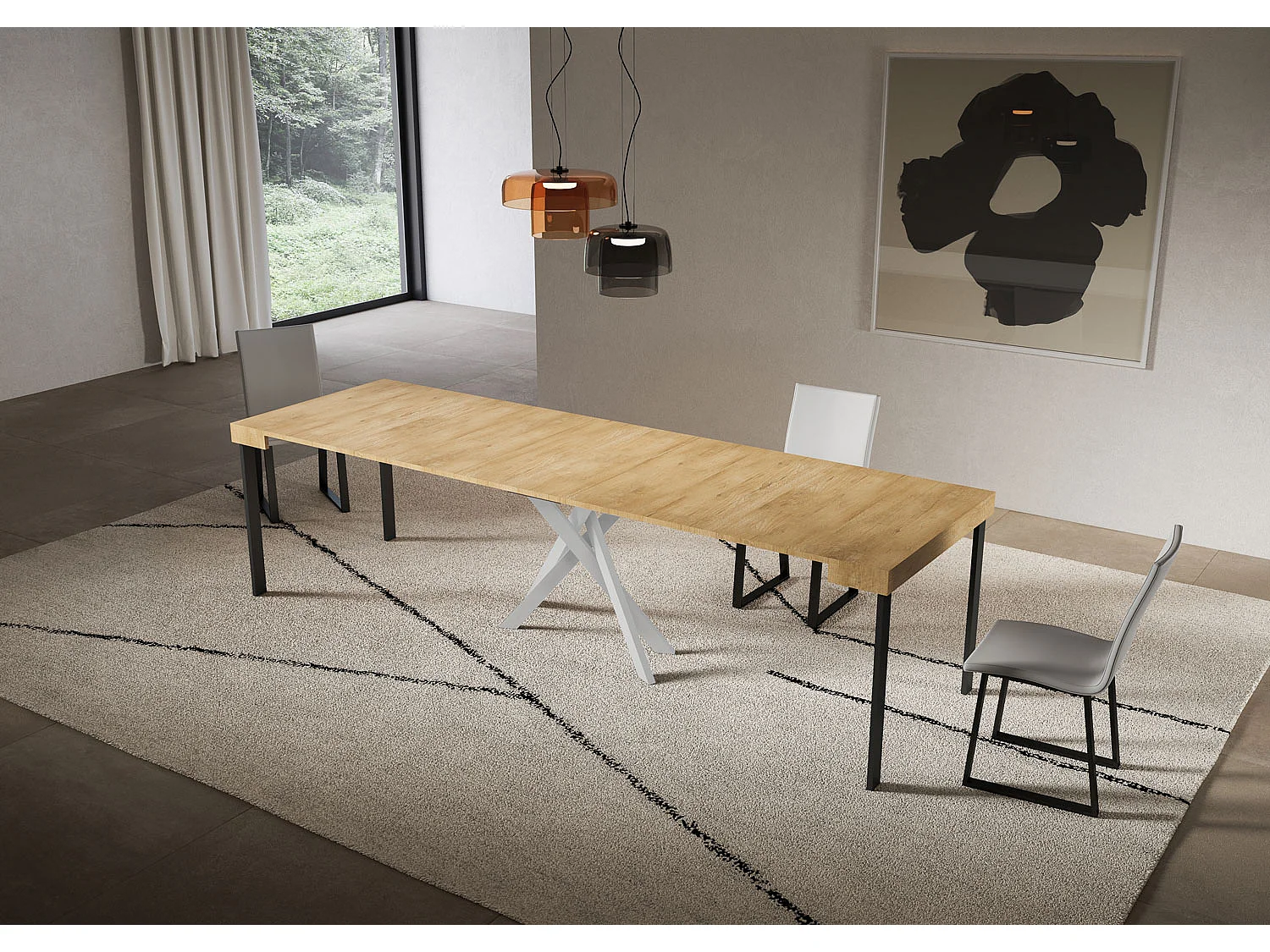 Console extensible 90x40/300 cm Saki chêne nature pieds blancs