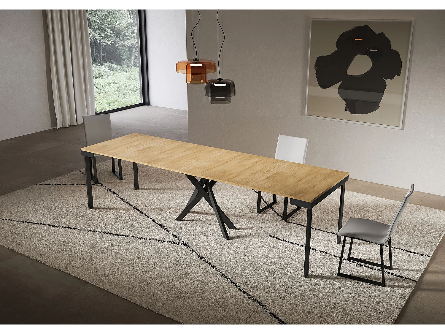 Udtrækkeligt konsolbord 90x40/300 cm Saki Evolution naturlig eg antracit stel