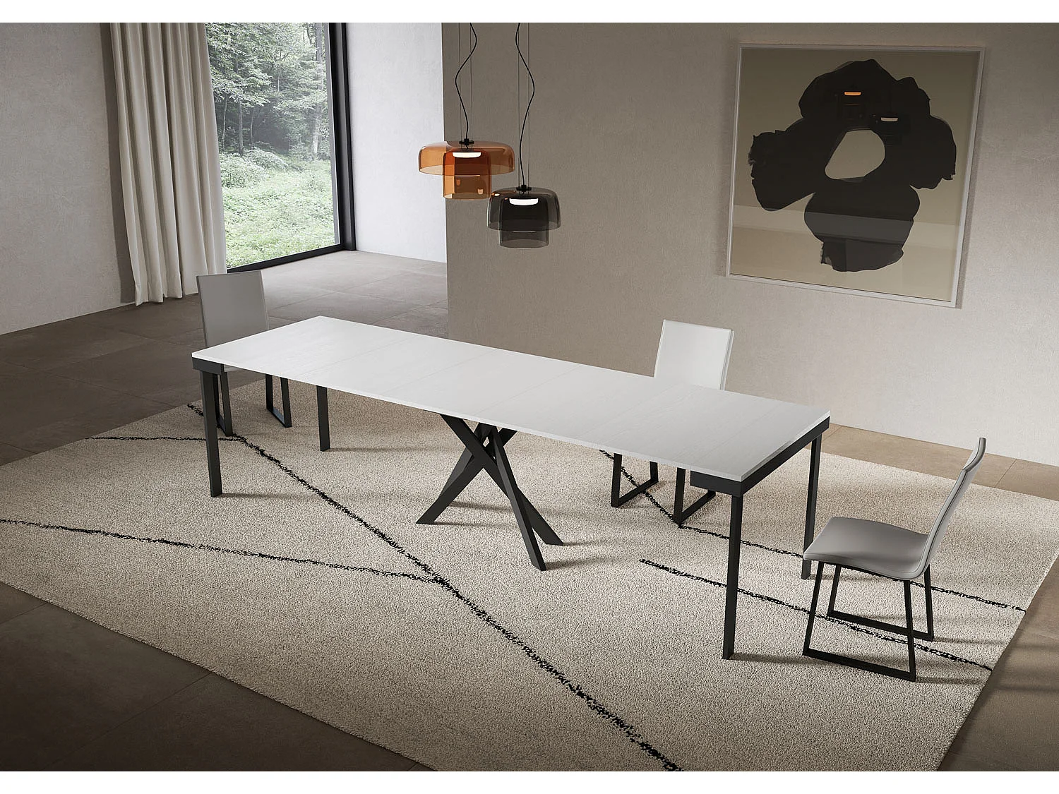 Consolle allungabile 90x40/300 cm Saki Evolution bianco frassino telaio antracite