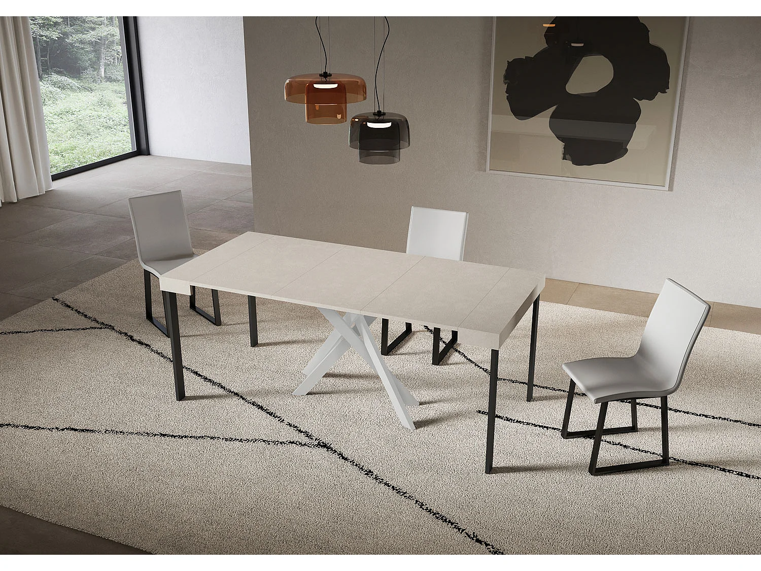 Ausziehbare Konsole 90x40/196 cm Saki Kleine kaschmirweiße Beine