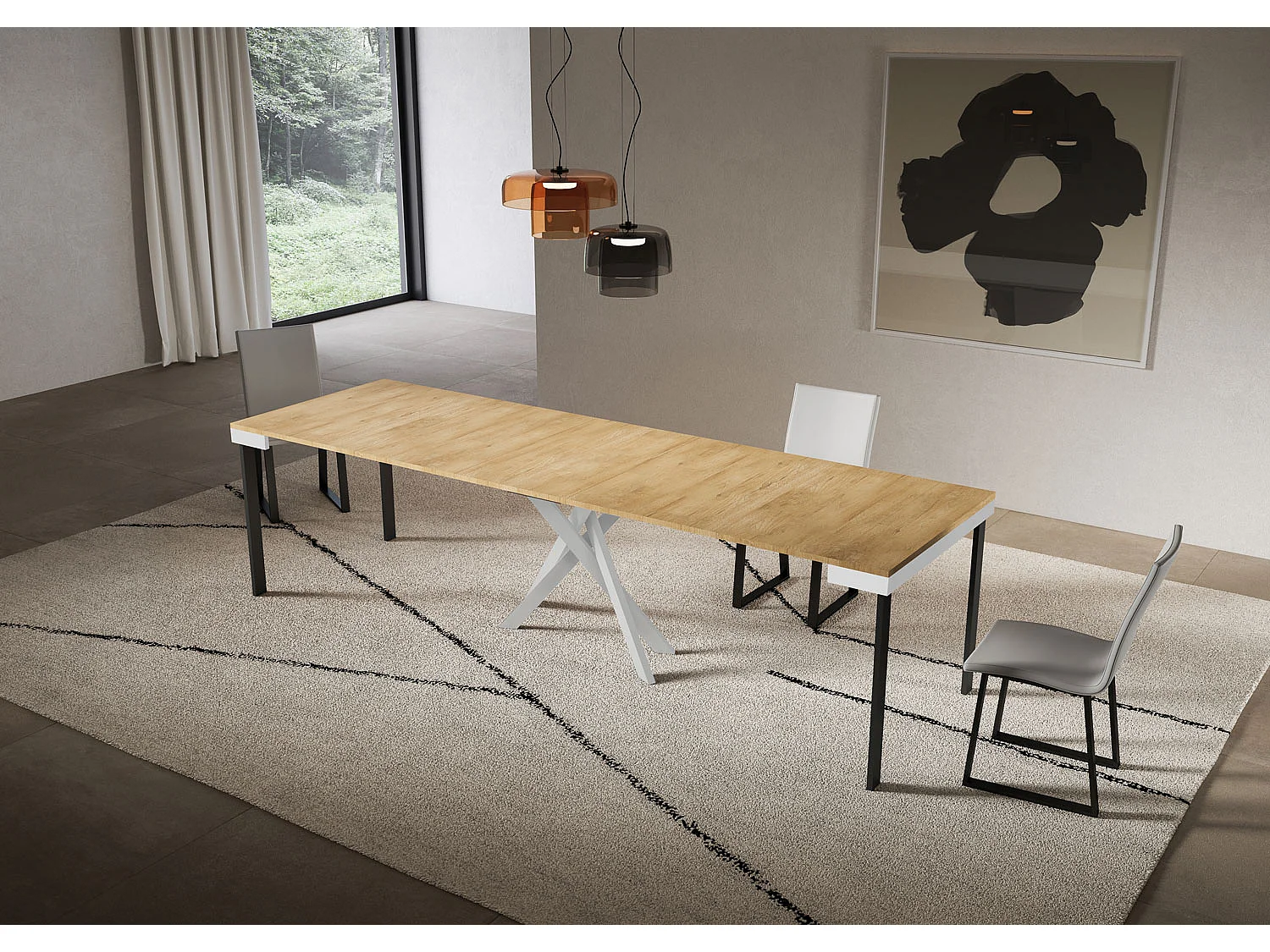 Consola extensible 90x40/300 cm Saki Evolution roble natural estructura blanca