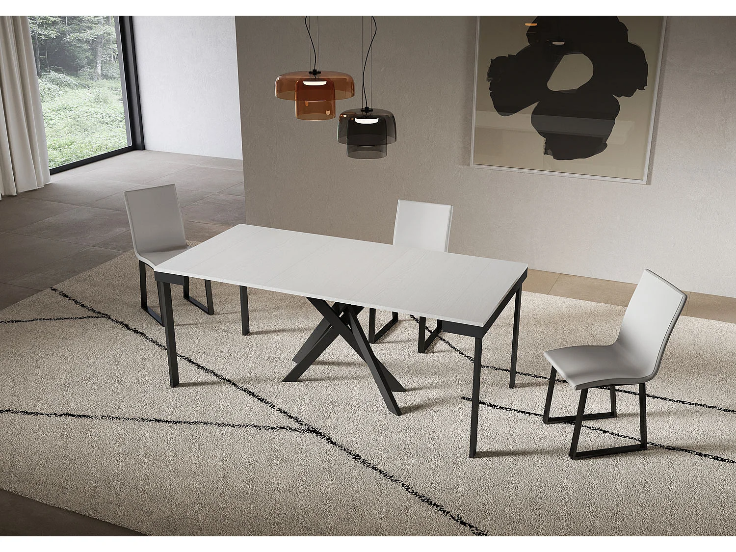 Console extensible 90x40/196 cm Saki Small Evolution frêne blanc structure anthracite