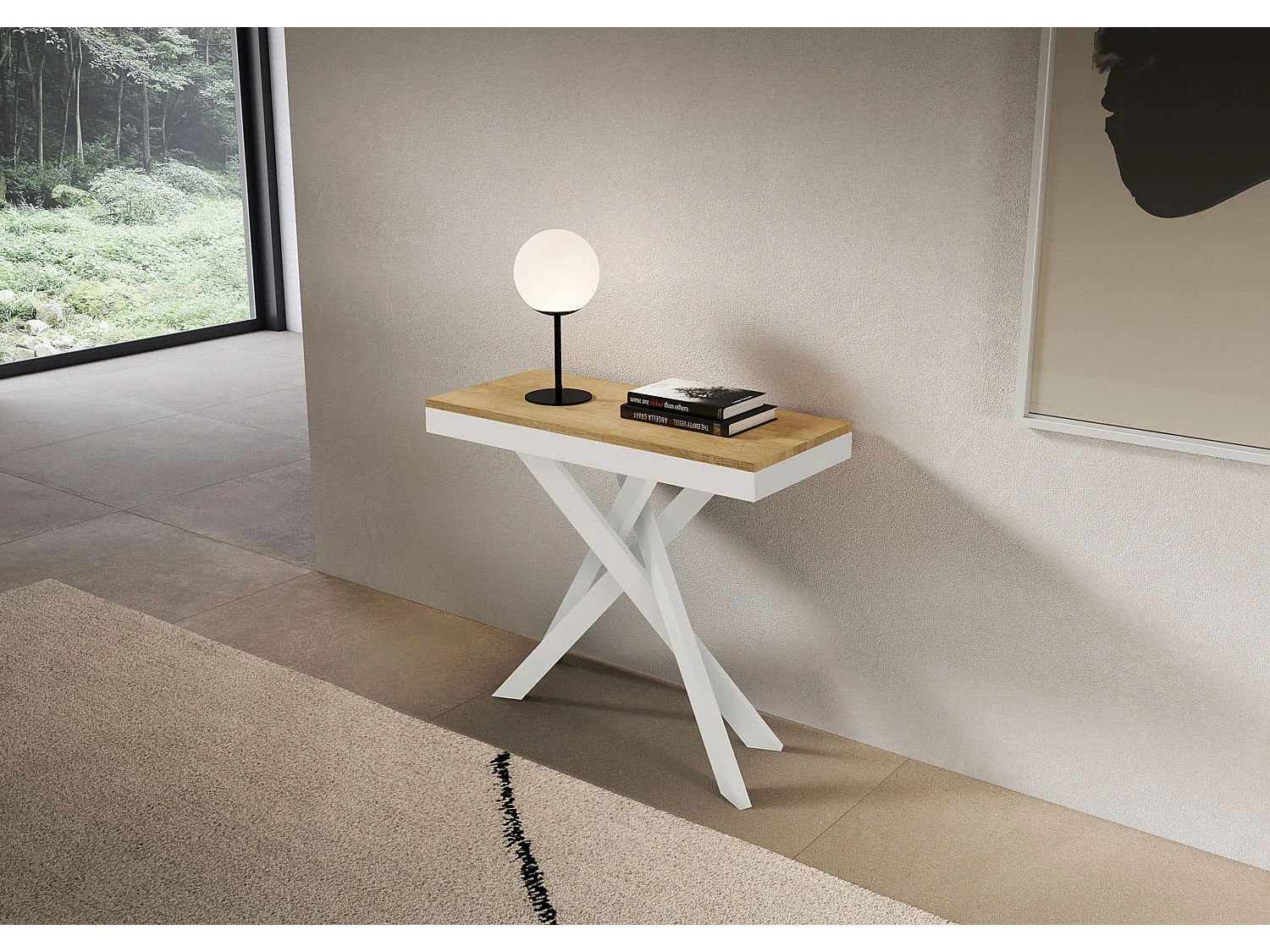 Uitschuifbare console 90x40/196 cm Saki Small Evolution natuur eiken wit frame