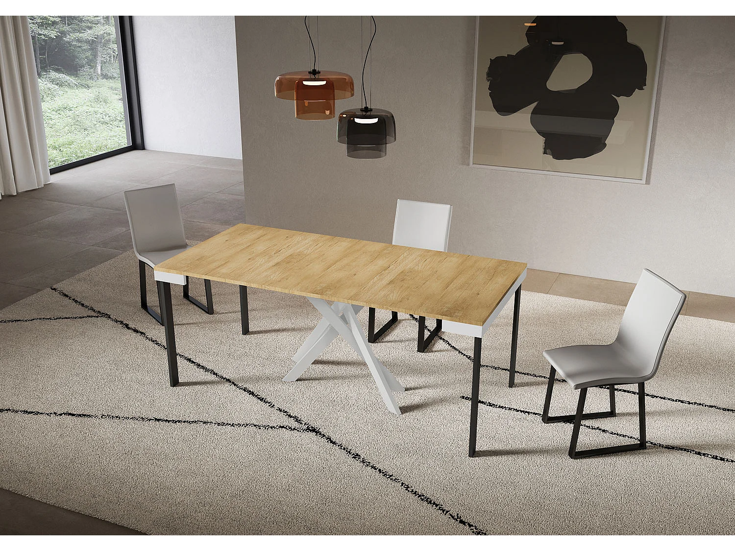 Console extensible 90x40/196 cm Saki Small Evolution chêne nature structure blanc