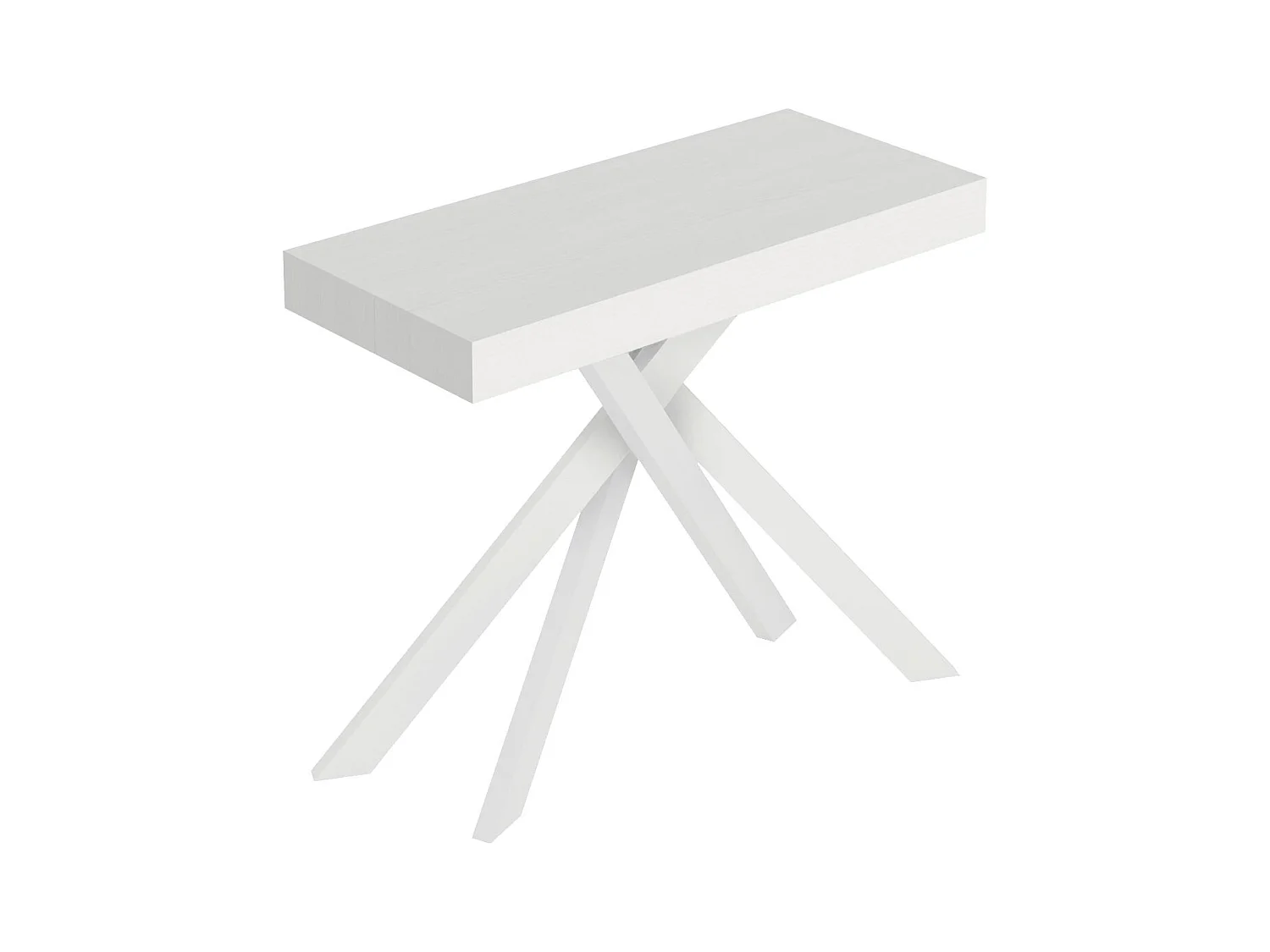 Ausziehbare Konsole 90x40/300 cm Saki Premium weiße Esche, weiße Beine