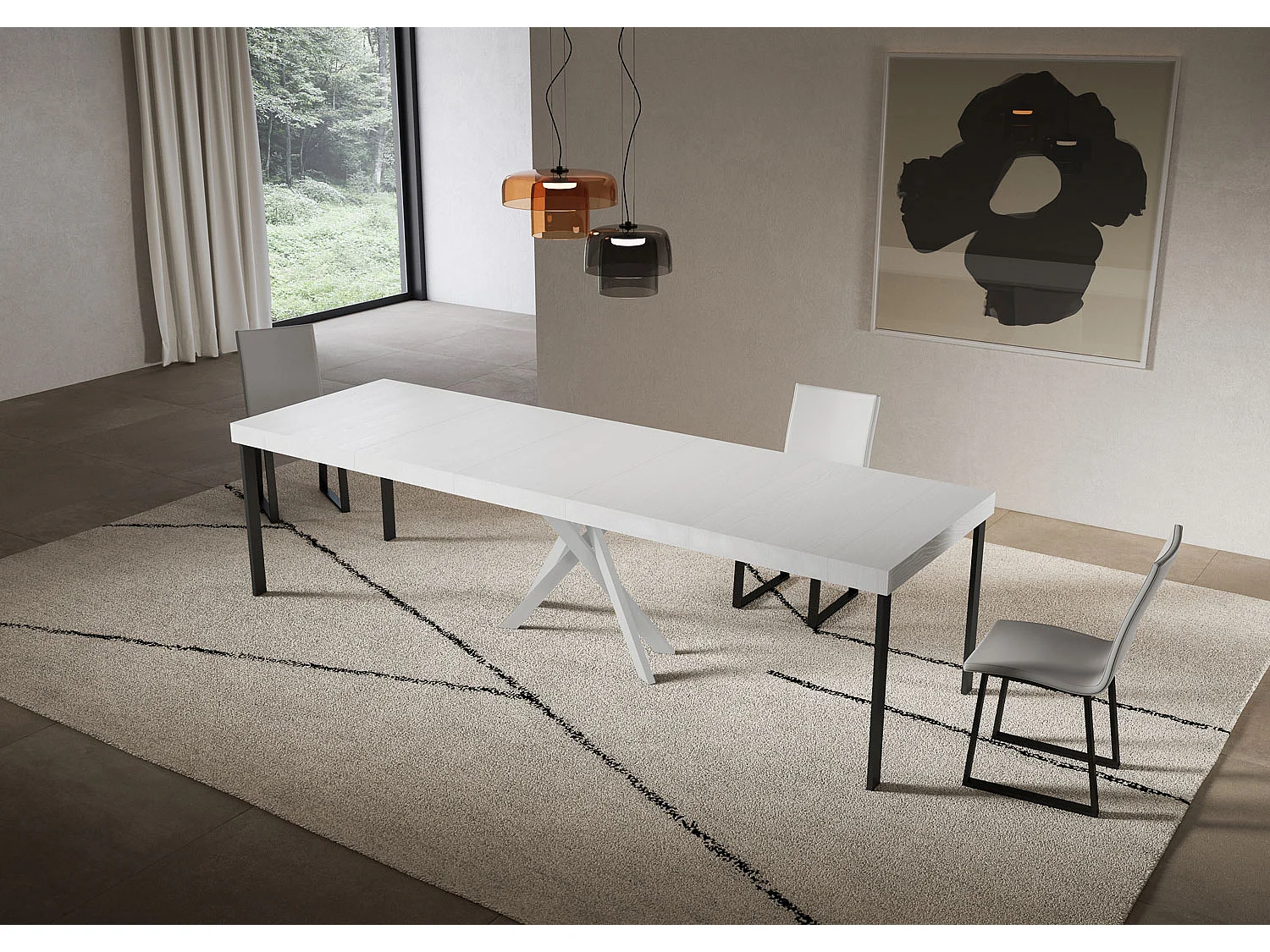 Consolle allungabile 90x40/300 cm Saki Premium bianco frassino gambe bianche