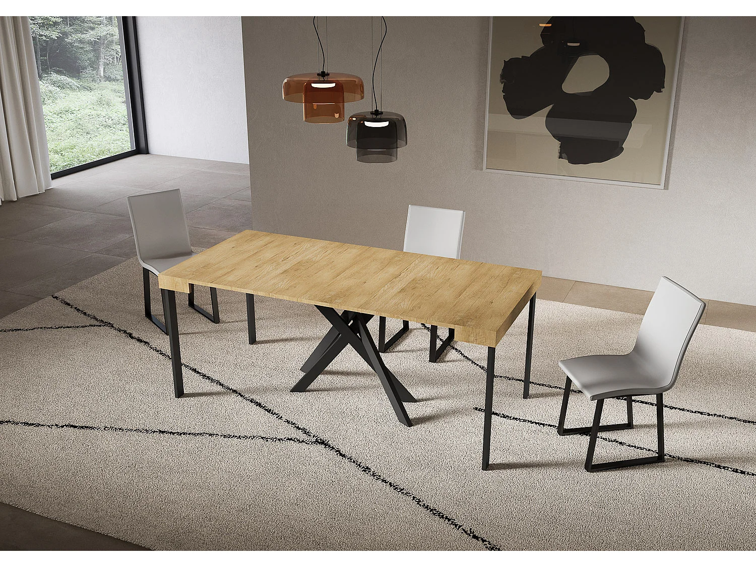 Ausziehbare Konsole 90x40/196 cm Saki Kleine Beine aus Eiche natur anthrazit