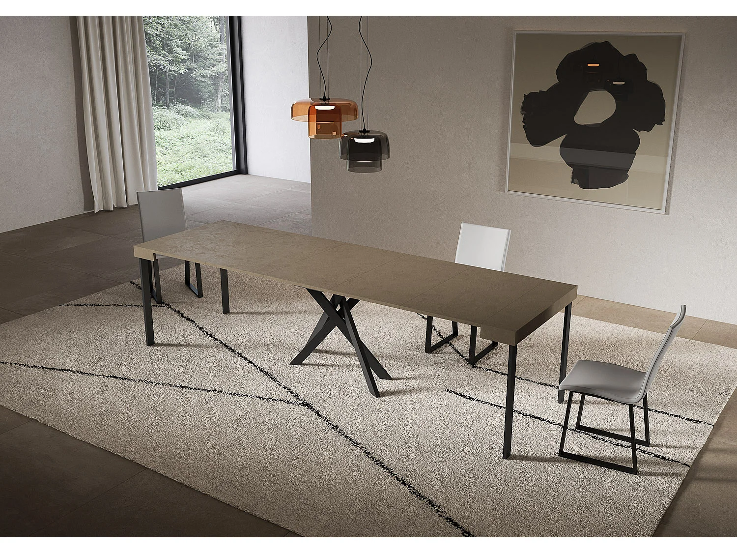 Console extensible 90x40/300 cm Saki gris tourterelle pieds anthracite