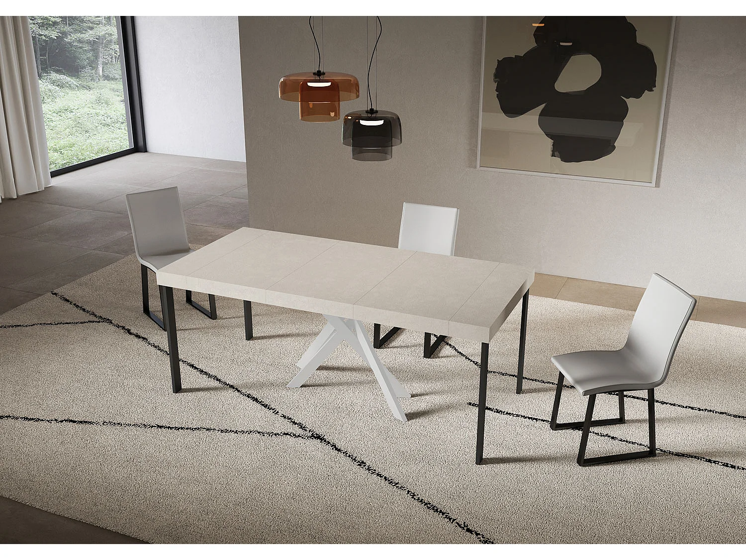 Saki Premium lille konsolbord i kashmir med udtræk 90x40/196 cm og hvide ben