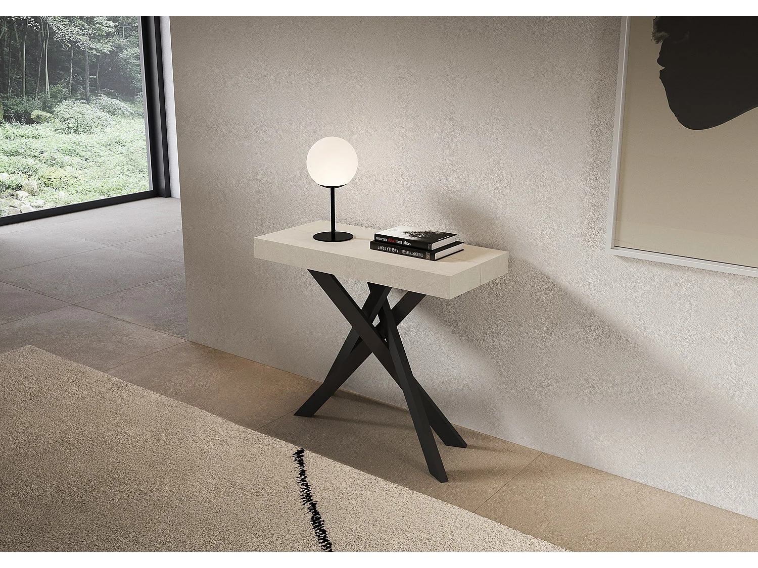 Ausziehbare Konsole 90x40/196 cm Saki Kleine Beine in Kaschmir-Anthrazit