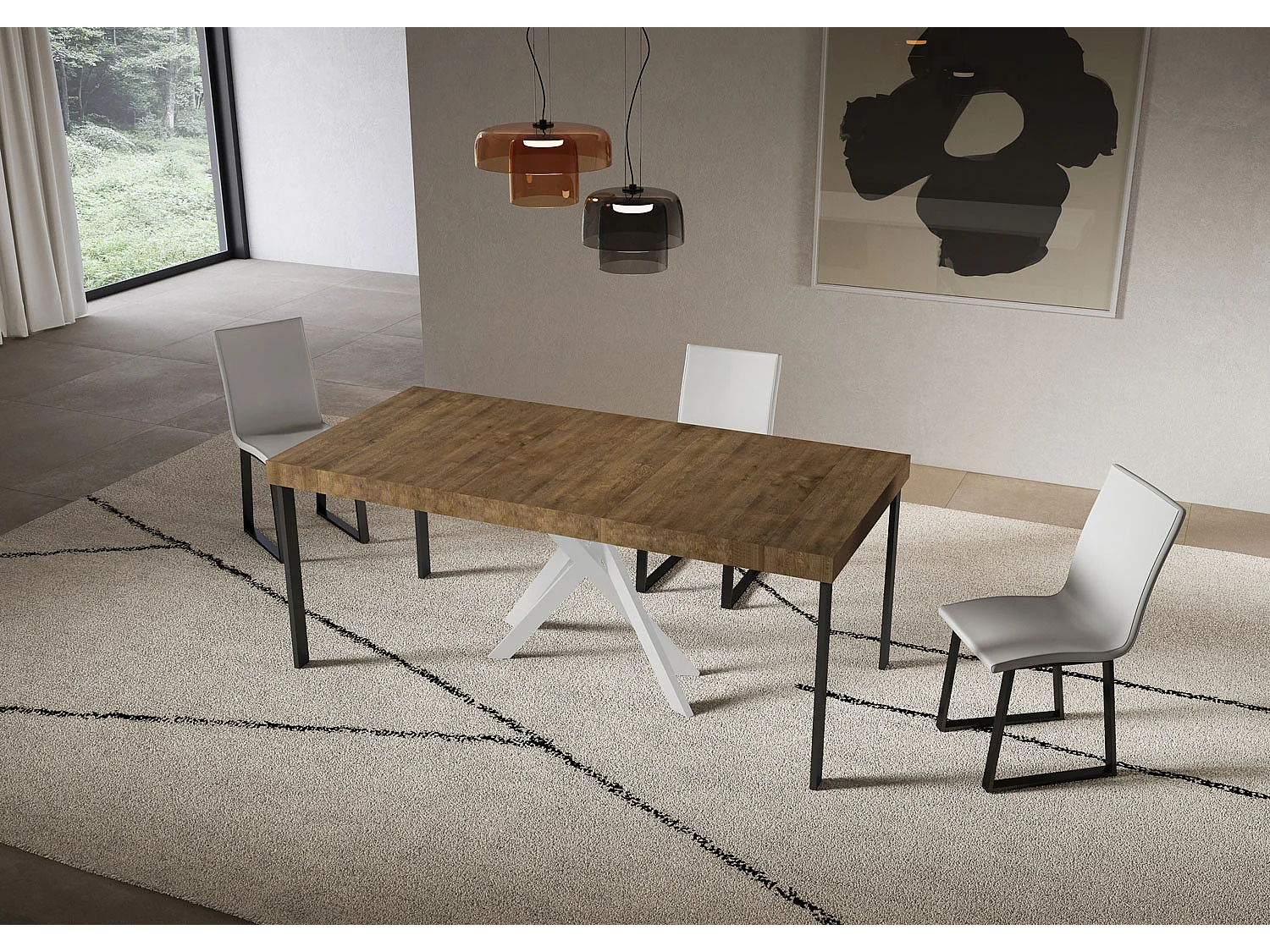 Console extensible 90x40/300 cm Saki Premium noyer pieds blancs