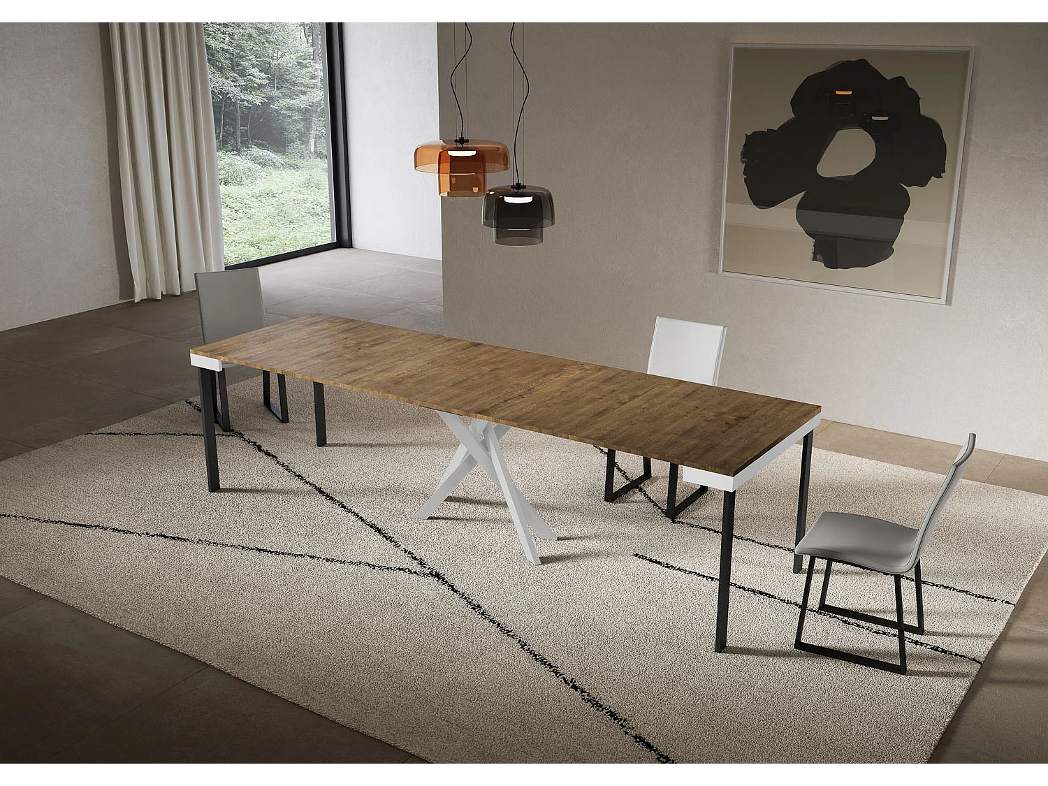 Saki Evolution udtrækkeligt konsolbord 90x40/300 cm valnød hvidt stel