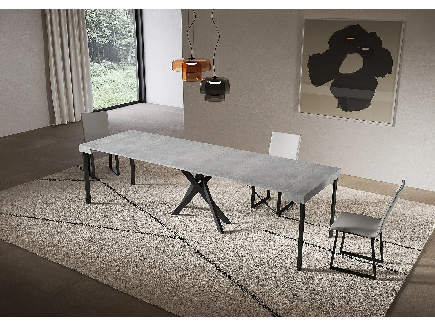 Ausziehbare Konsole 90x40/300 cm Saki-Zement-Anthrazit-Beine