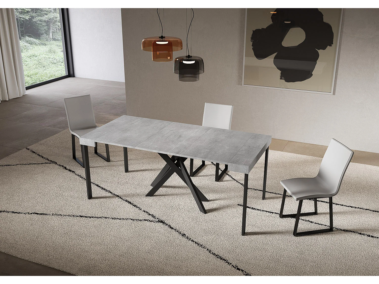 Saki extendable console table 90x40/300 cm concrete anthracite legs