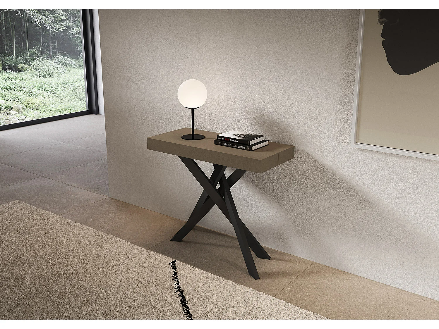 Saki Premium dove grey extendable console table 90x40/300 cm with anthracite legs