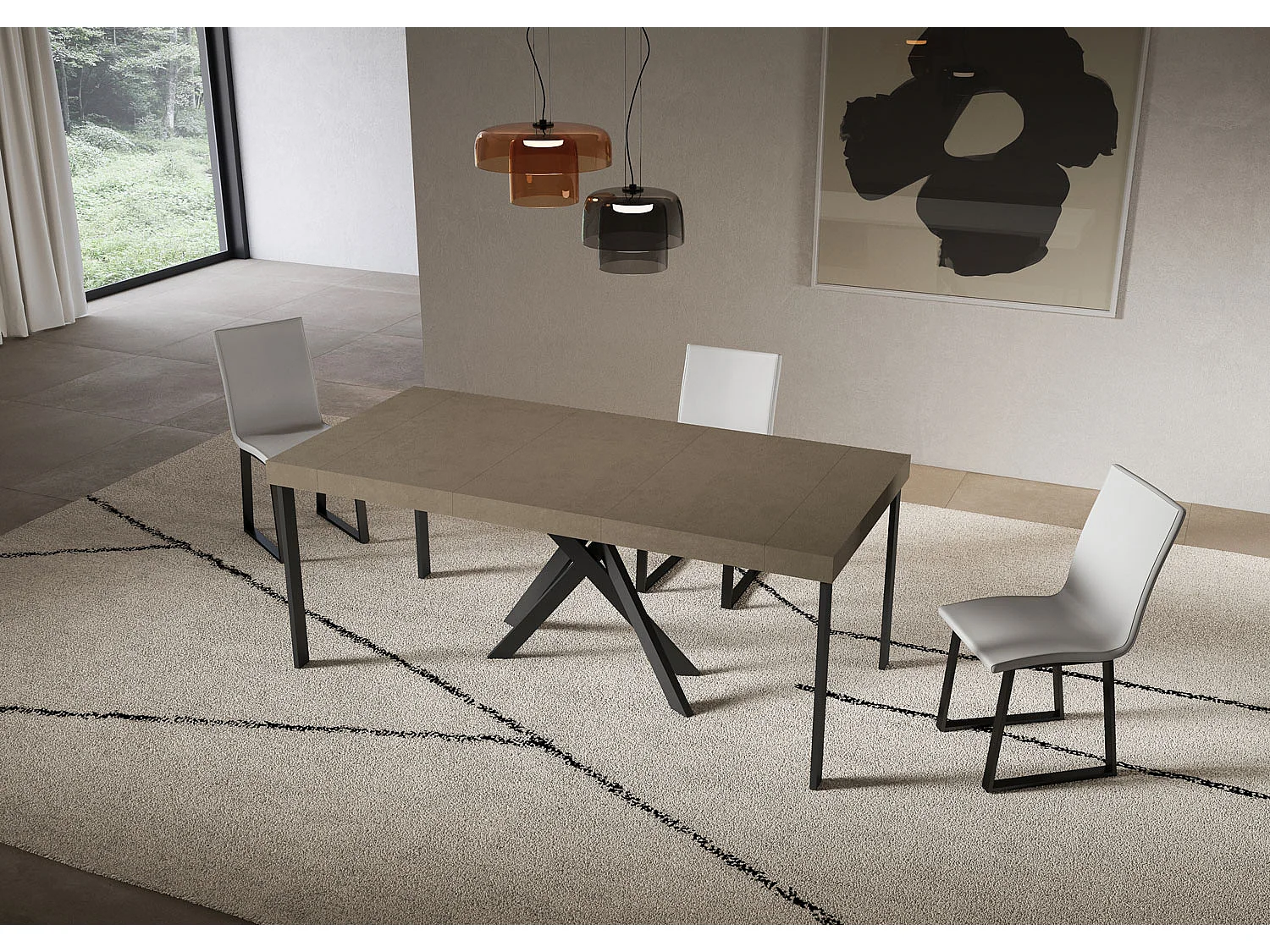 Saki Premium dove grey extendable console table 90x40/300 cm with anthracite legs