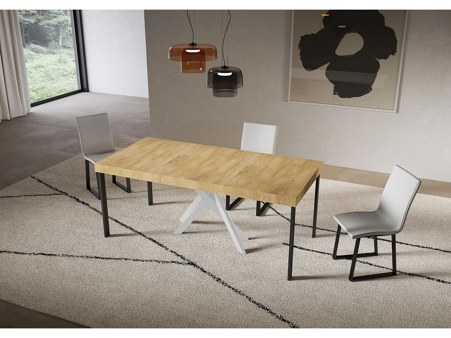 Console extensible 90x40/196 cm Saki Premium Small chêne naturel pieds blancs