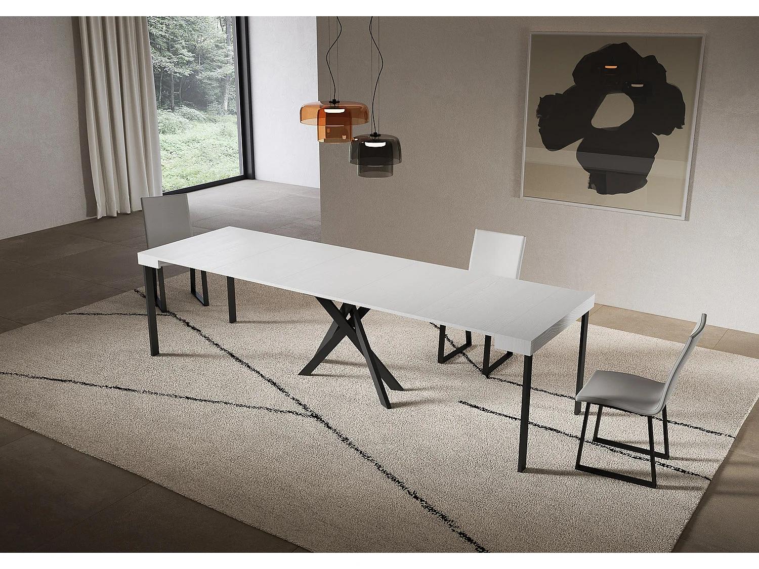 Consolle allungabile 90x40/300 cm Saki bianco frassino gambe antracite