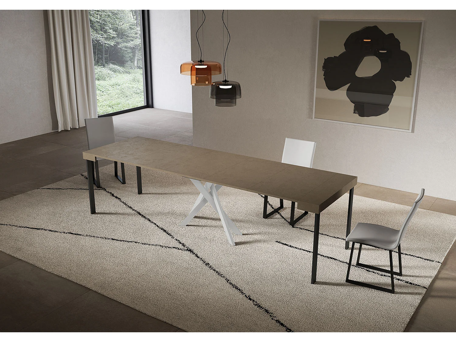 Saki duegråt udtrækkeligt konsolbord 90x40/300 cm med hvide ben