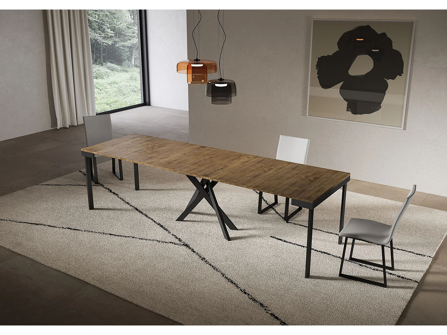 Ausziehbare Konsole 90x40/300 cm Saki Evolution Walnuss-Anthrazit-Gestell