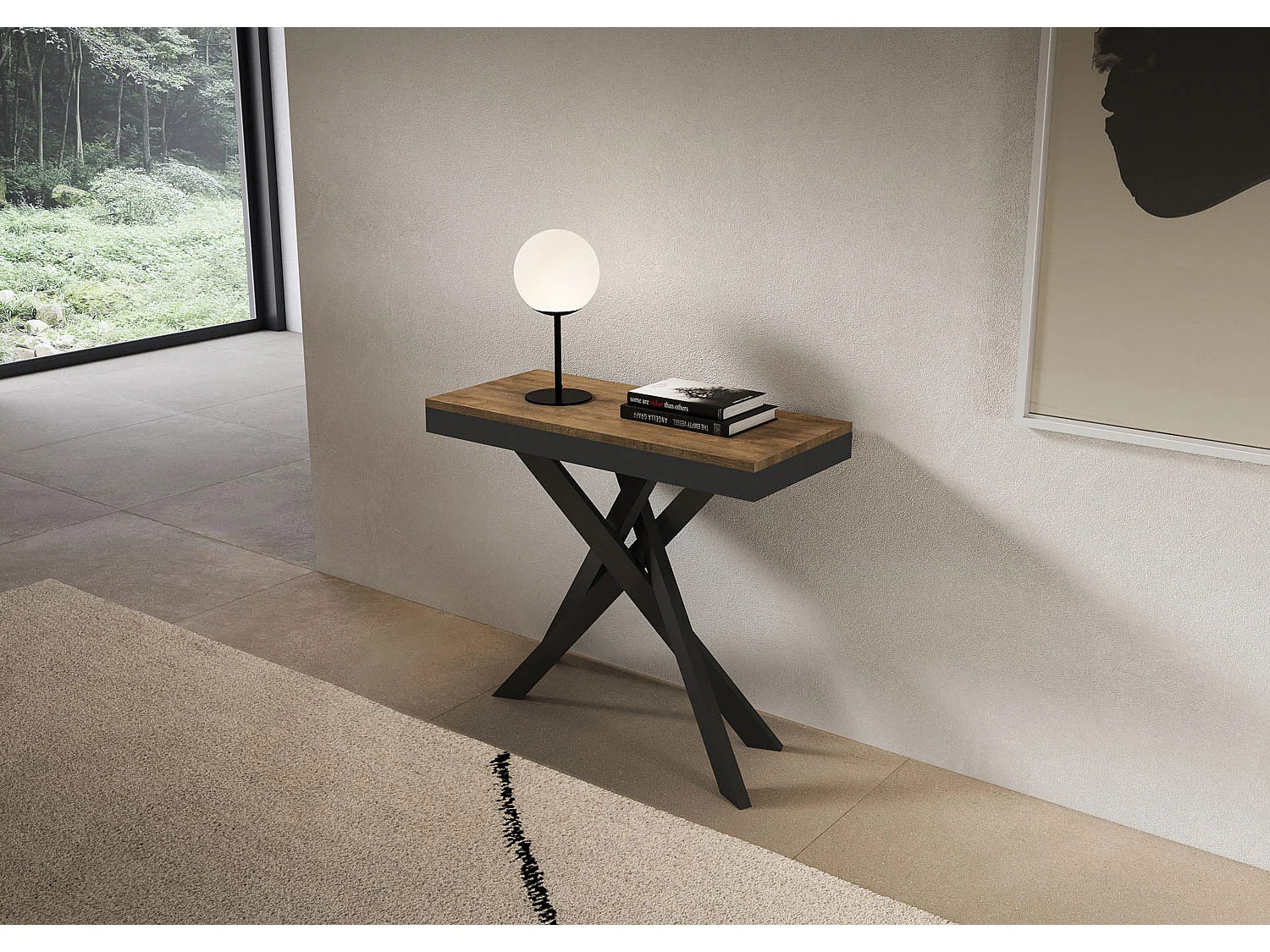 Extendable console table 90x40/300 cm Saki Evolution walnut anthracite frame