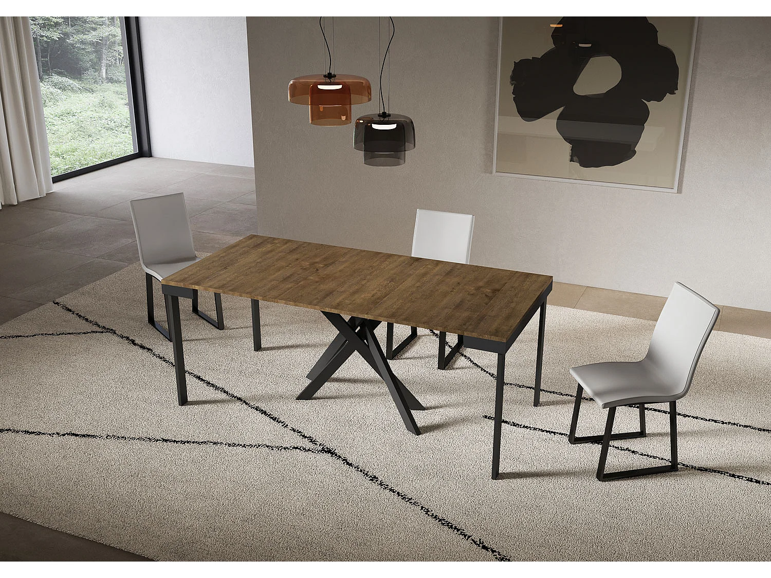 Extendable console table 90x40/300 cm Saki Evolution walnut anthracite frame