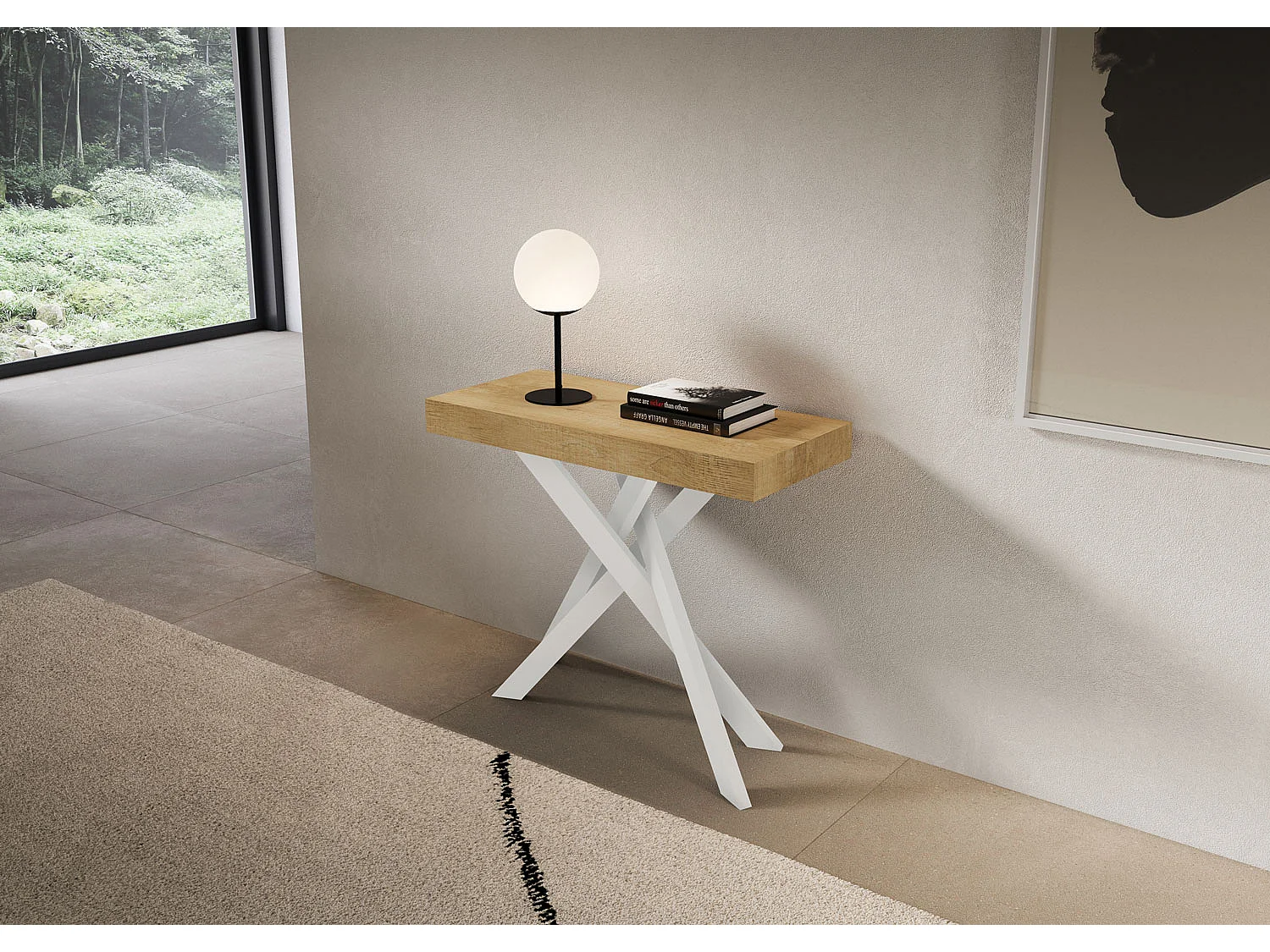 Consolle allungabile 90x40/300 cm Saki Premium quercia natura gambe bianche