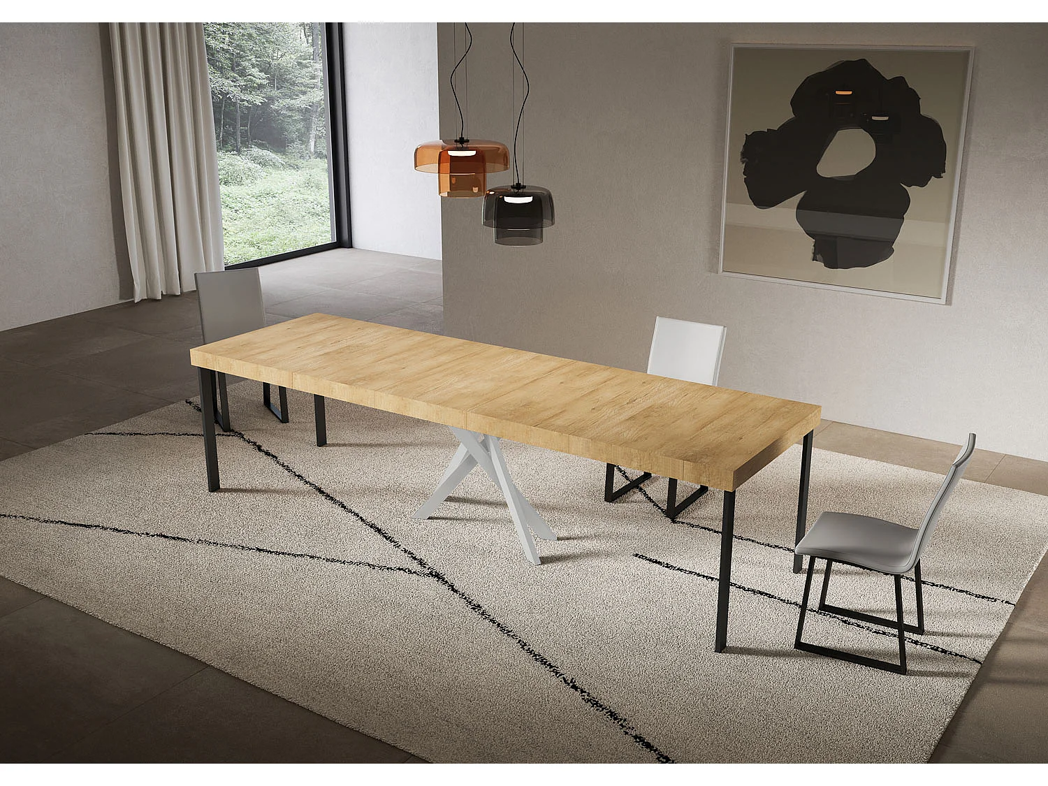 Consolle allungabile 90x40/300 cm Saki Premium quercia natura gambe bianche