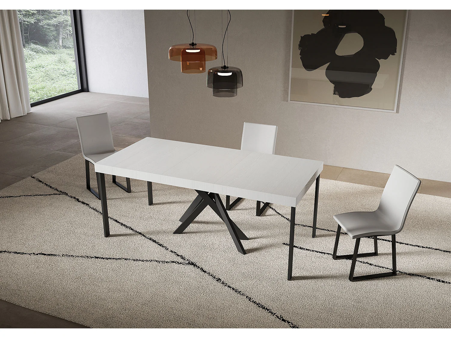 Stół konsolowy rozkładany Saki Premium 90x40/300 cm, jesion biały, nogi antracytowe