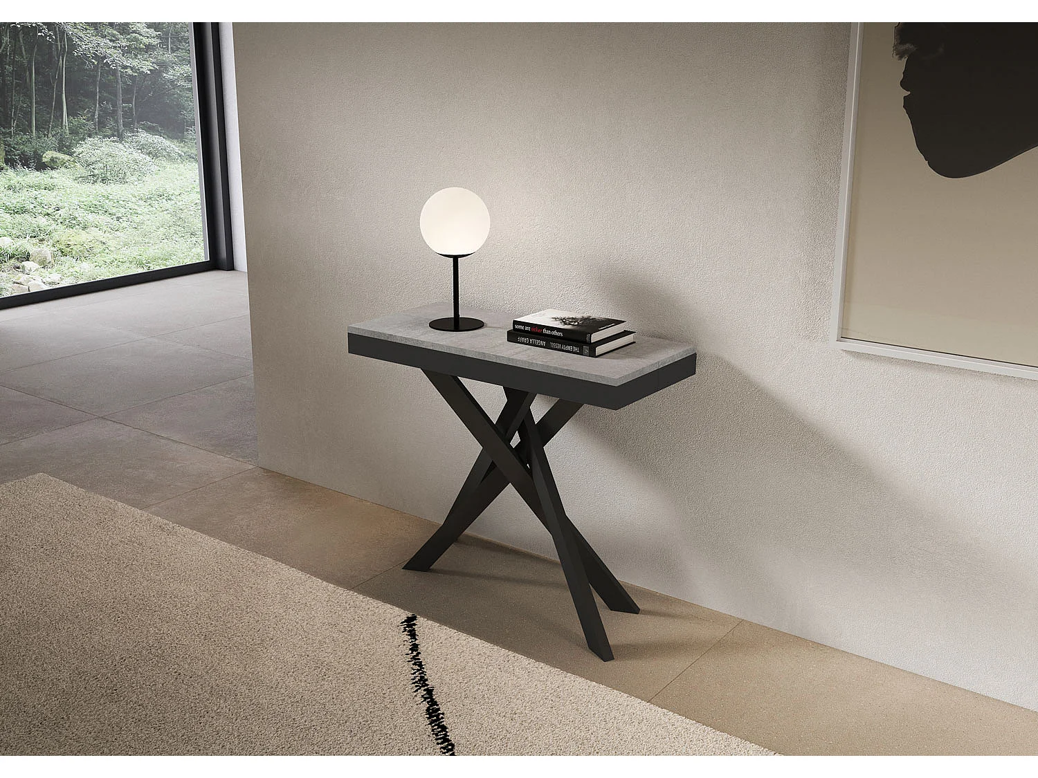 Console extensible 90x40/196 cm Saki Small Evolution structure béton anthracite