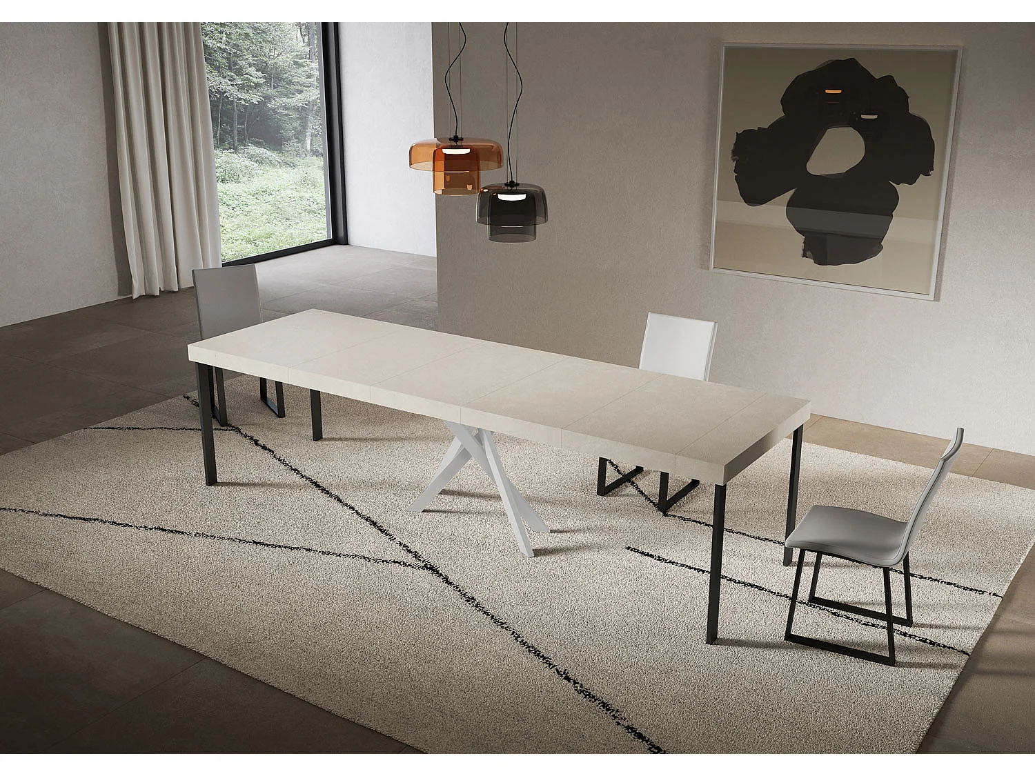 Consola extensível 90x40/300 cm Saki Premium caxemira pernas brancas