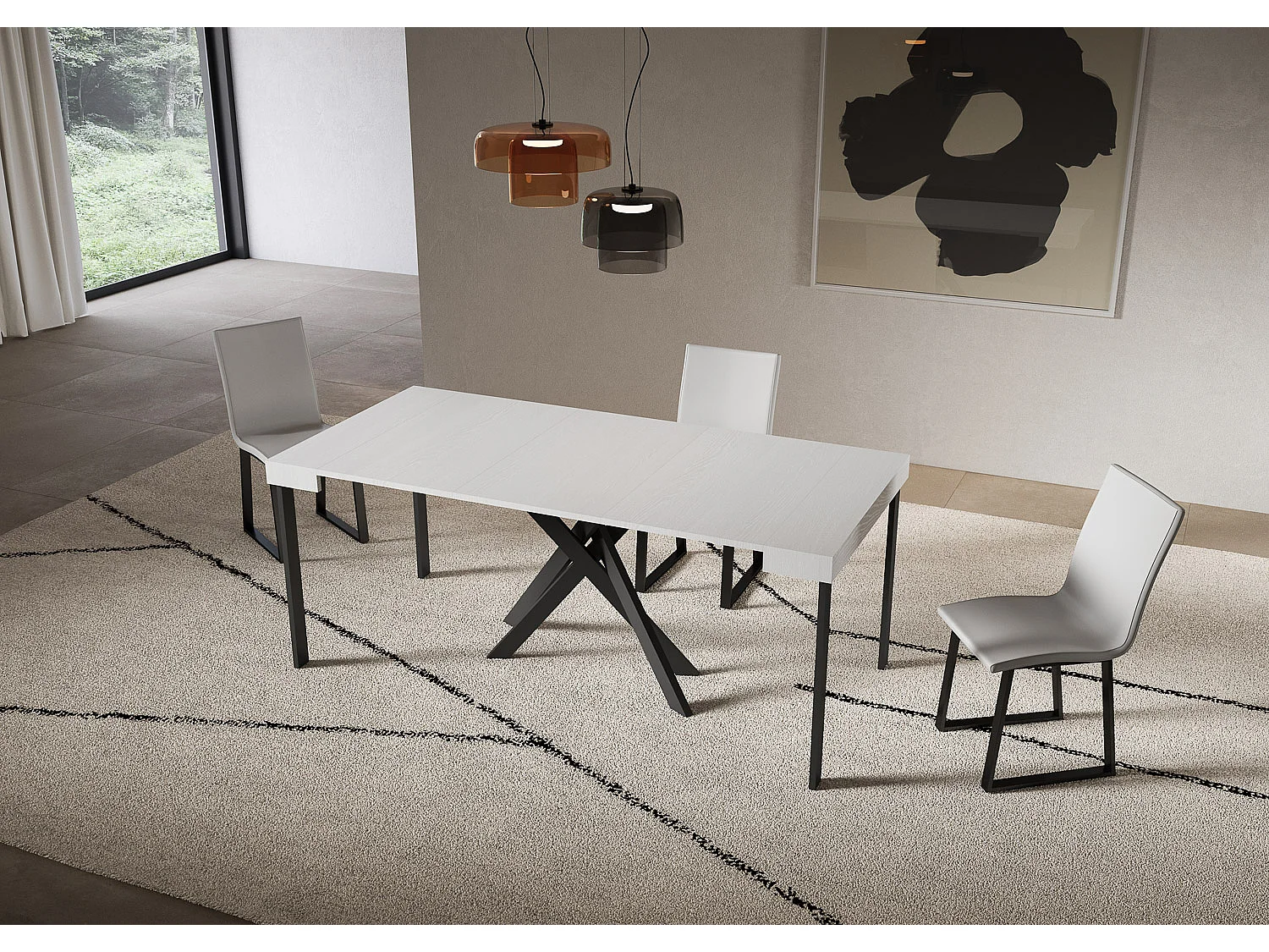 Console extensible 90x40/196 cm Saki Small frêne blanc pieds anthracite