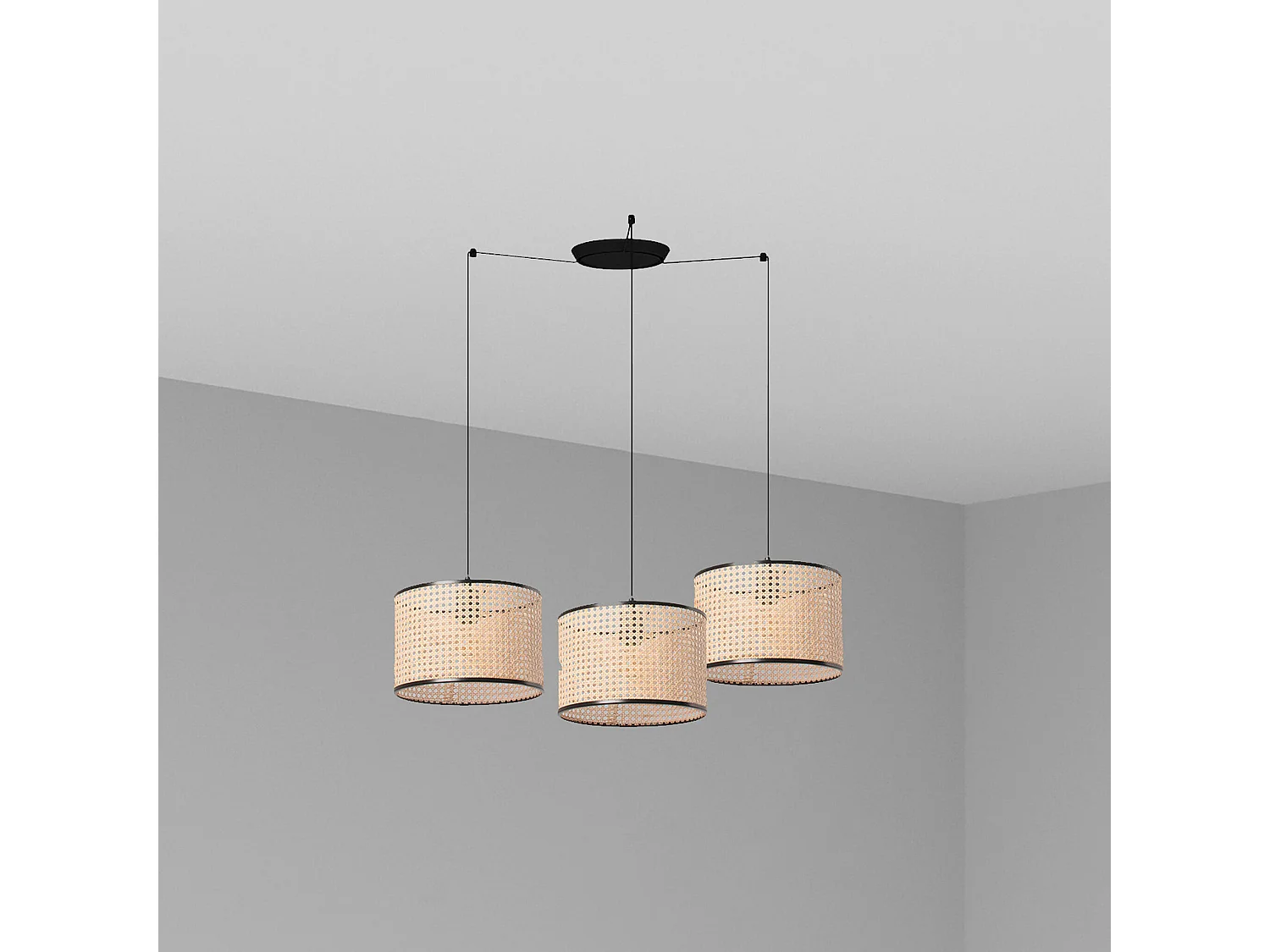 Candeeiro de suspensão MAMBO 320 3L preto/ratã