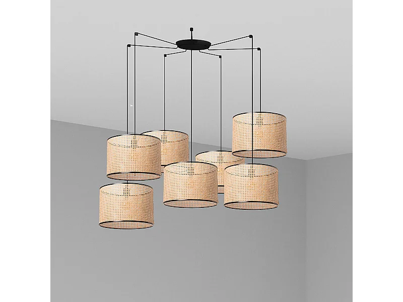 Lampe à suspension MAMBO 450 7L Noir/rotin