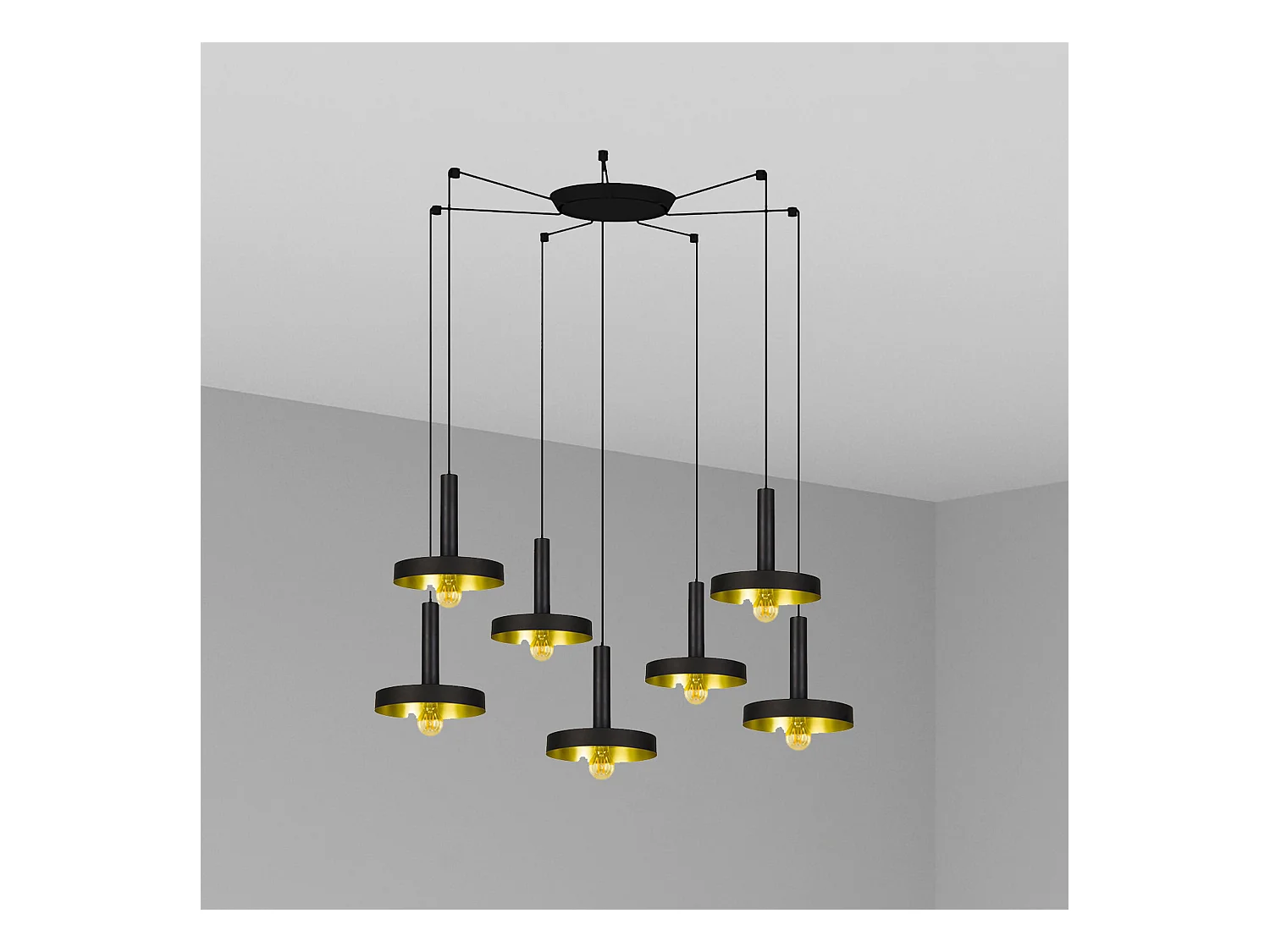 Lampe à suspension WHIZ 7L Noir/doré