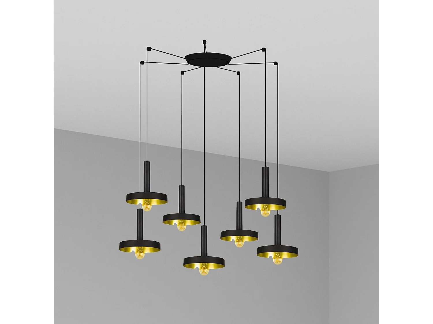 Candeeiro suspenso WHIZ 7L preto/dourado