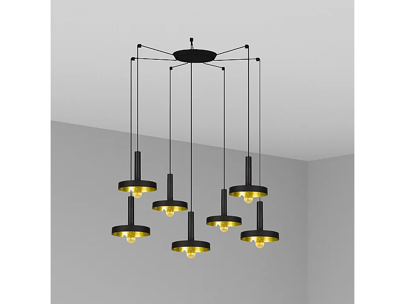 Candeeiro suspenso WHIZ 7L preto/dourado