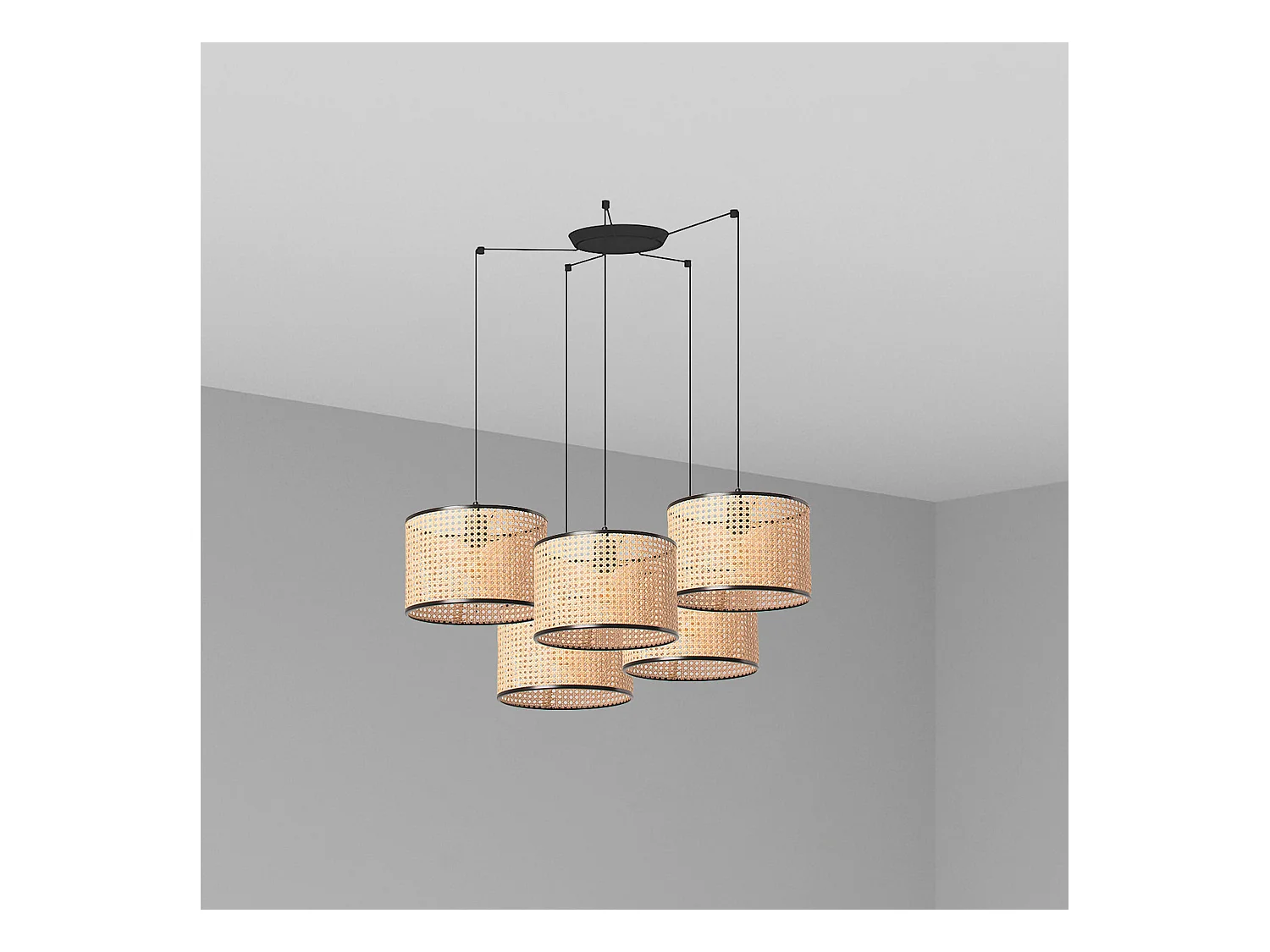 Lampe à suspension MAMBO 320 5L Noir/rotin