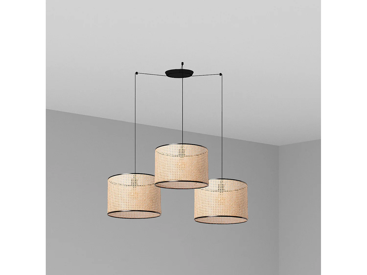 MAMBO 450 3L Lampe à suspension noire/rotin