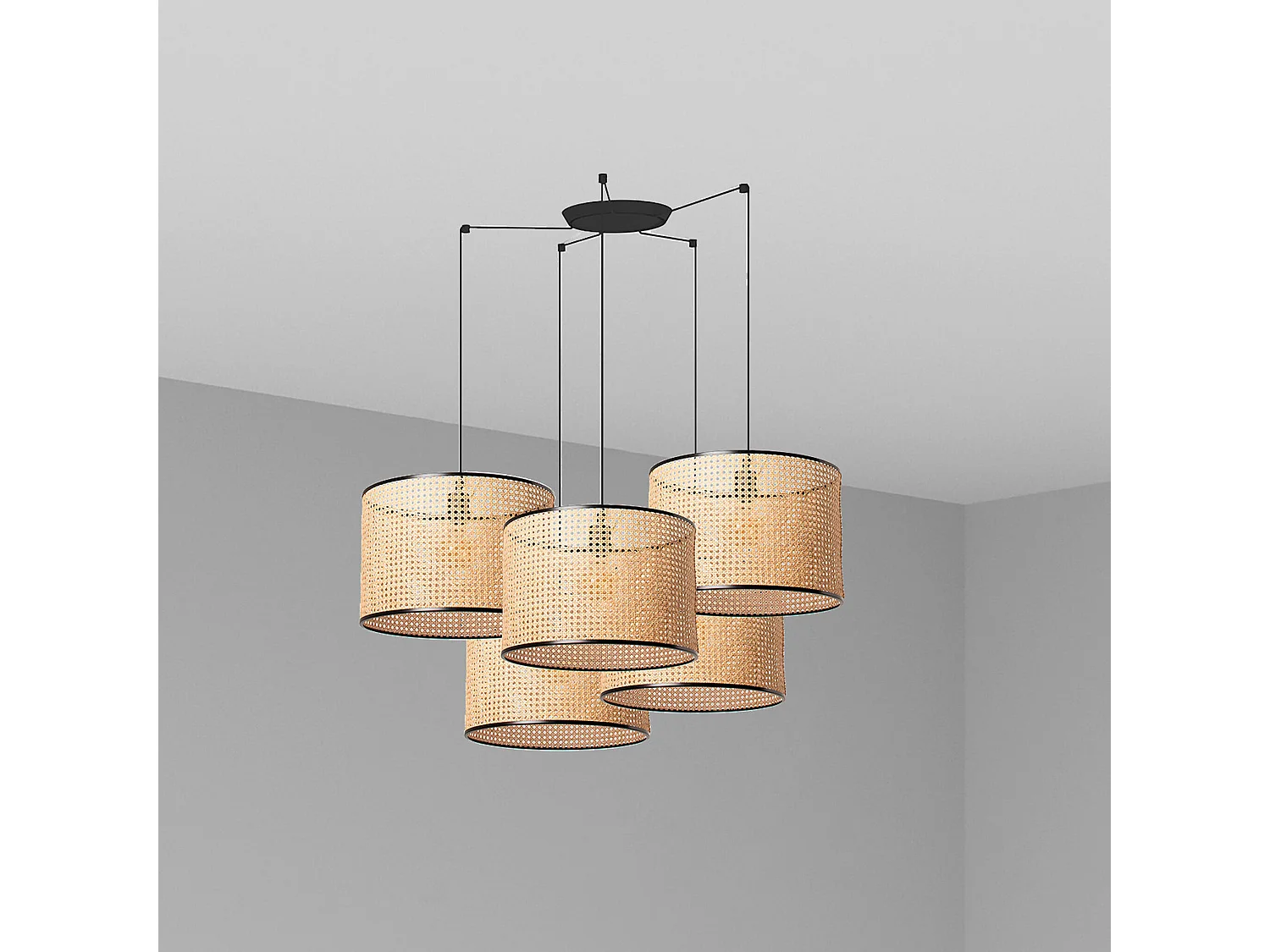 Lampe à suspension MAMBO 450 5L Noir/rotin