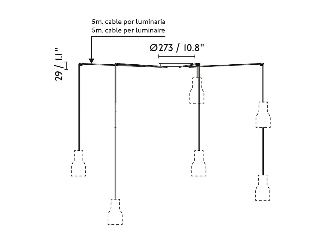 Lampe à suspension MAMBO 450 5L Noir/rotin