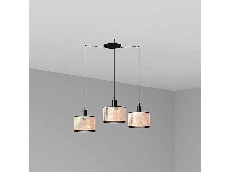 Lampe à suspension MAMBO 210 3L Noir/rotin