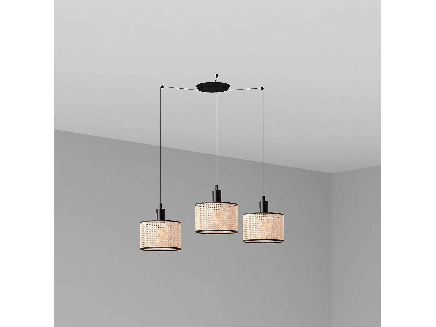 MAMBO 210 3L Lampa wisząca czarna/rattan