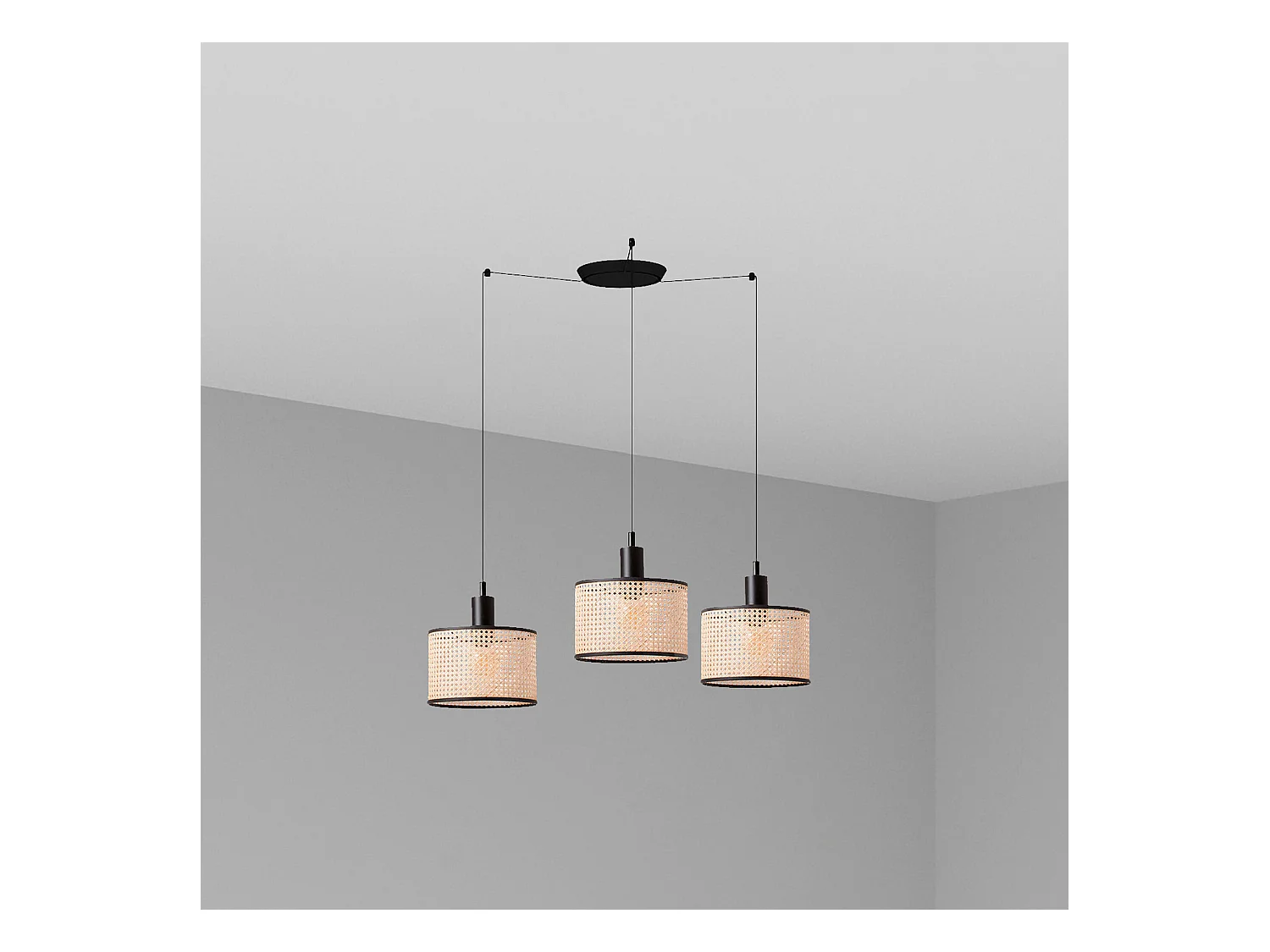 MAMBO 210 3L Lampada sospensione nera/ratan