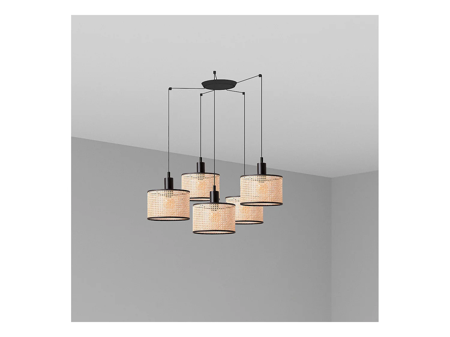 MAMBO 210 5L Lampada sospensione nera/ratan